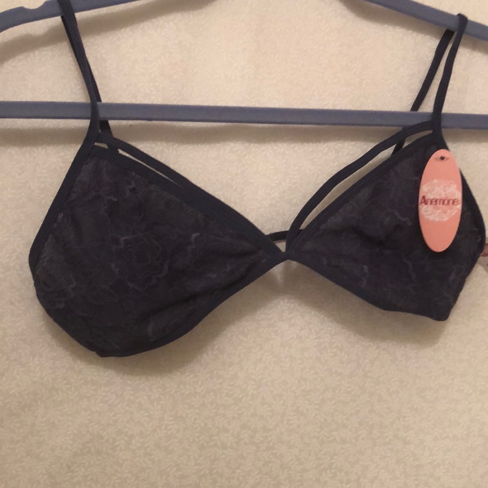 Dark dusky blue lace bralette